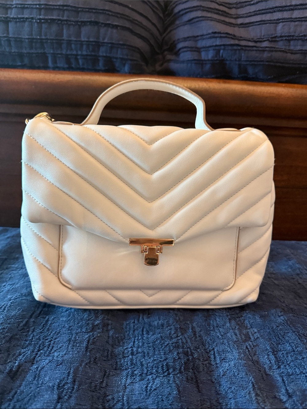 a new day White Quilted Top-Handle Satchel with Gold Hardware